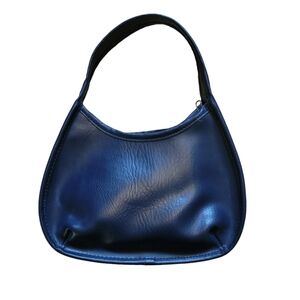 Vintage Dark Navy Made in Korea Faux Leather Shoulder Tote Purse | Mini Hand Bag